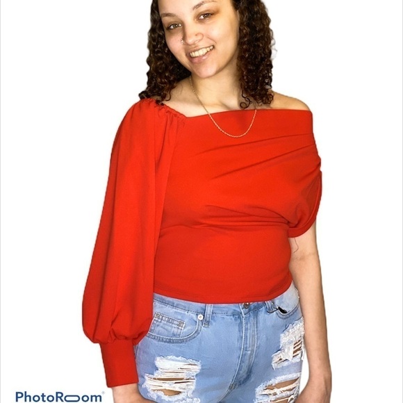 Sjk fashion red open shoulder top - Picture 1 of 4
